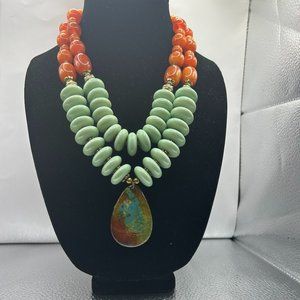 Mint Green, Orange Necklace